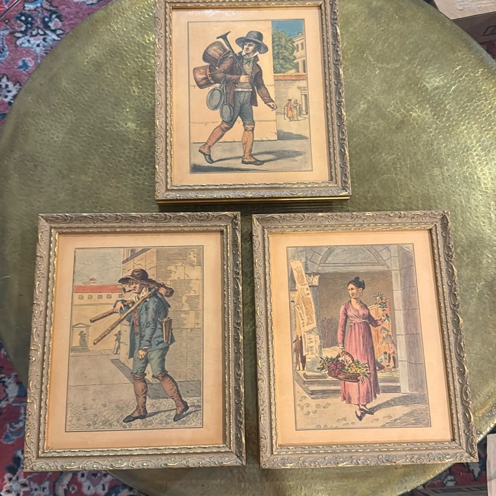 Set of 3 Framed Vintage German French Dutch Painting